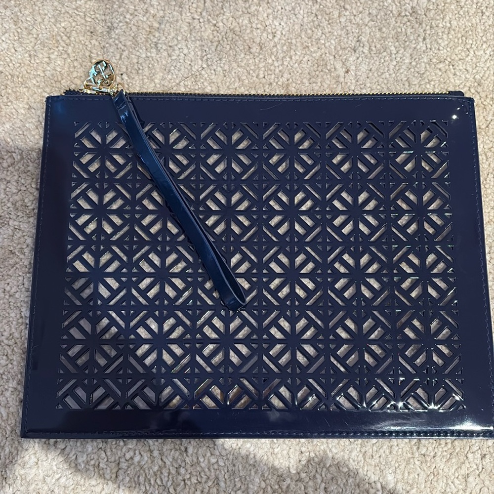 Tory Burch Navy Lace cut clutch wristlet Limited Edition